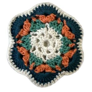 Mini Crochet Flower Treasure Pouch Blue Teal And Coral 2.75inches